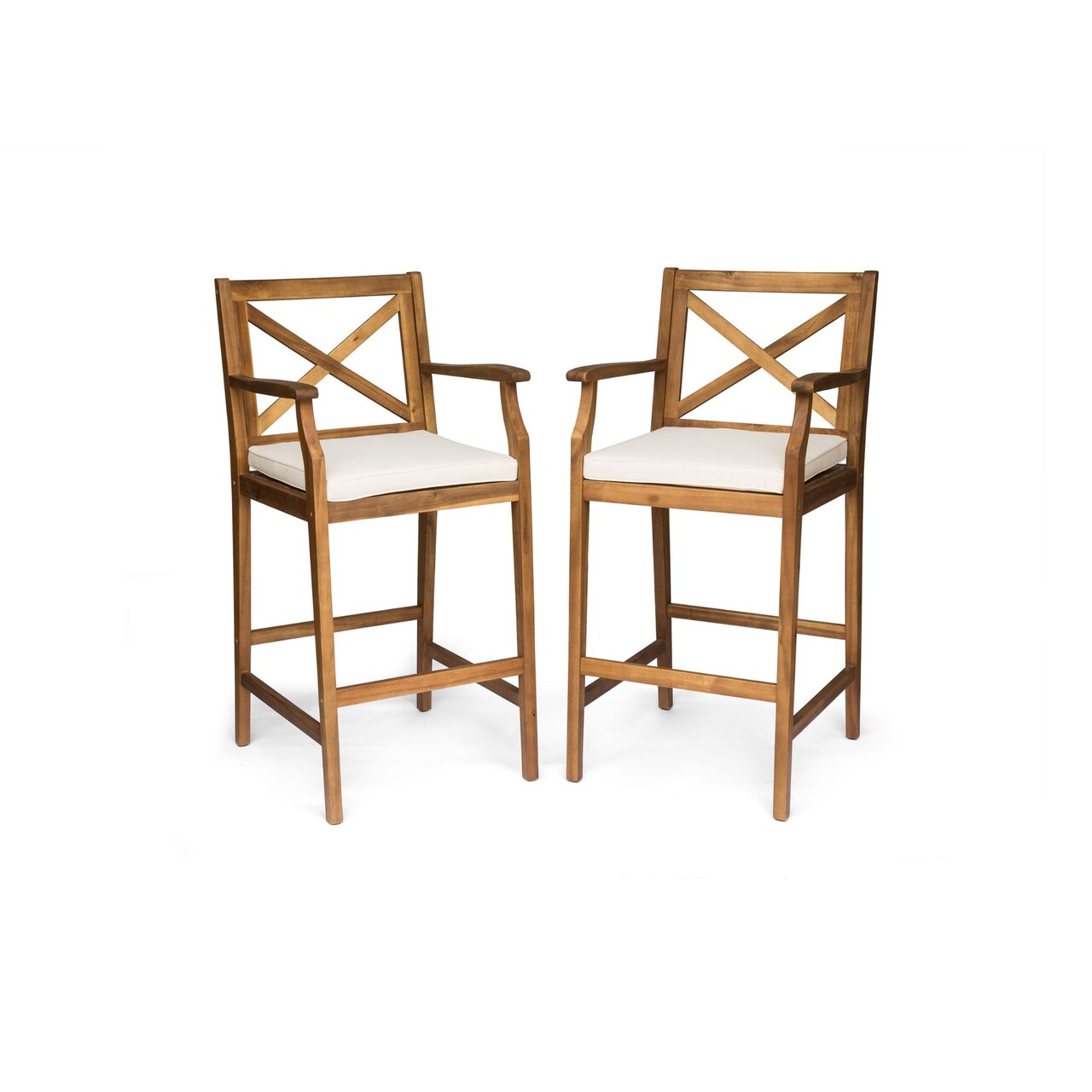 Contemporary Home Living Set of 2 Brown and Cream Contemporary Outdoor Bar Stools 45.75"